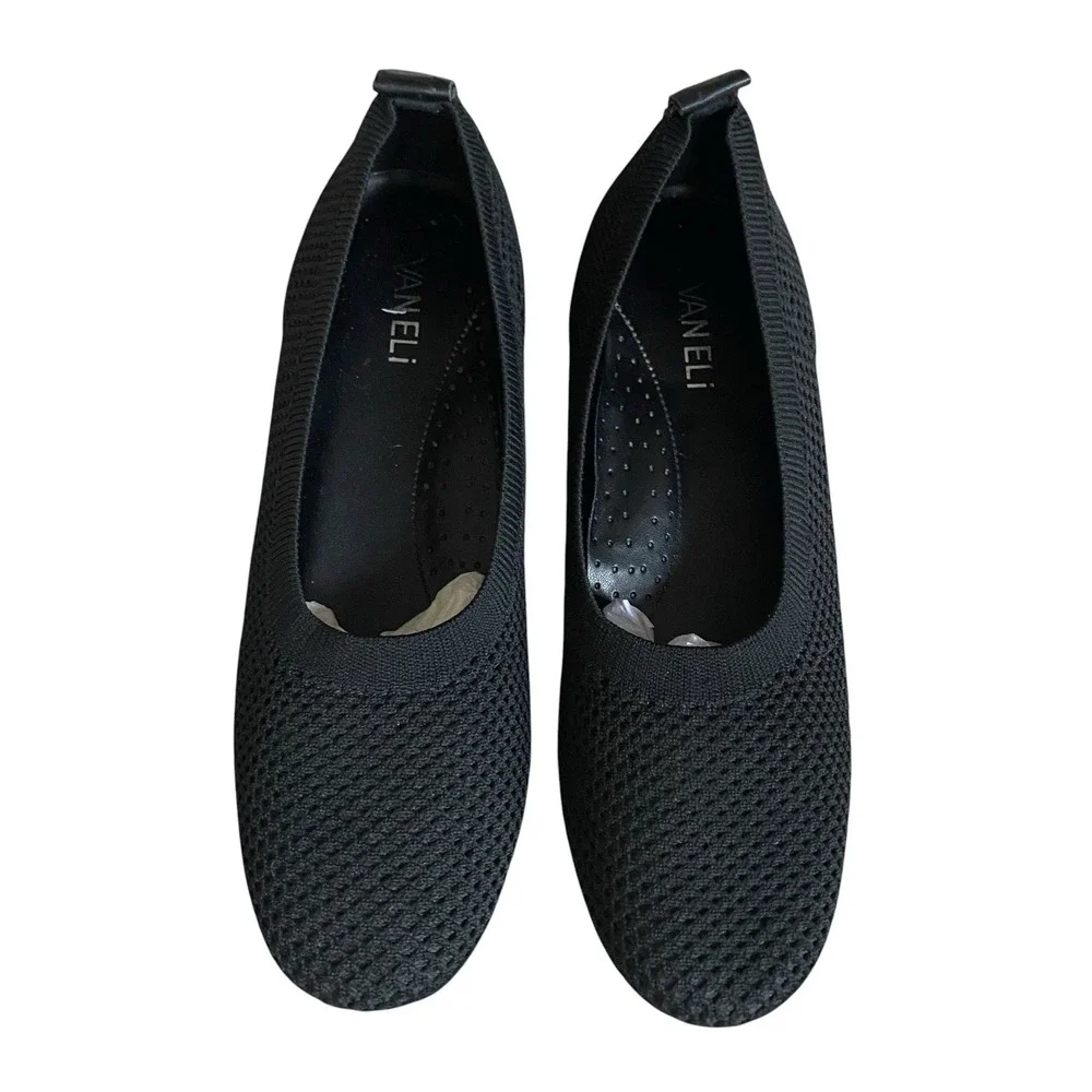 Vaneli Black Knit Ballet Flats Sz 9N Stretch Slip On Lightweight Flexible